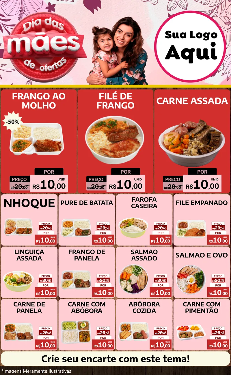 Modelo de Encarte para Encarte Grande com o tema Dia Das Mães De Ofertas para Restaurante