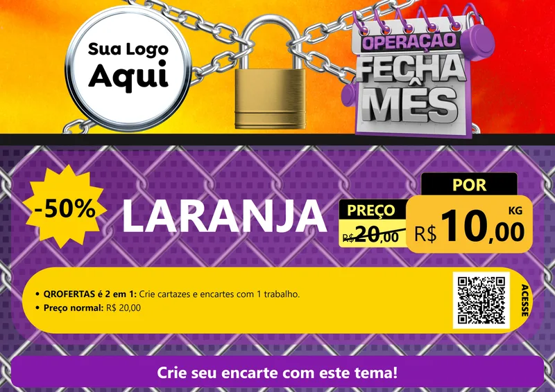 Modelo de Cartaz para Cartaz A4 Horizontal com o tema Operação Fecha Mês para Hortifrúti