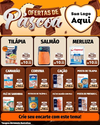 Modelo de Rede Social para Feed Instagram com o tema Ofertas de Páscoa para Peixaria