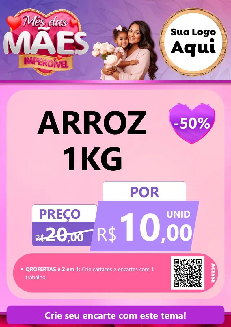 Modelo de Cartaz para Cartaz A4 Vertical com o tema Mês das Mães Imperdível para Supermercado
