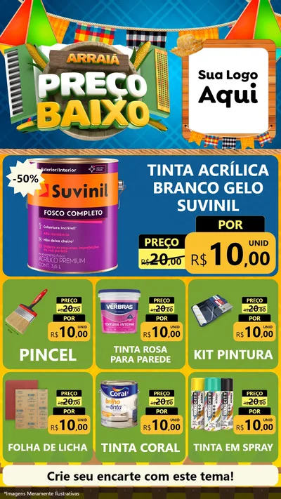 Modelo de Rede Social para Stories com o tema Arraiá de Preço Baixo - Junina para Tintas e Ferramentas