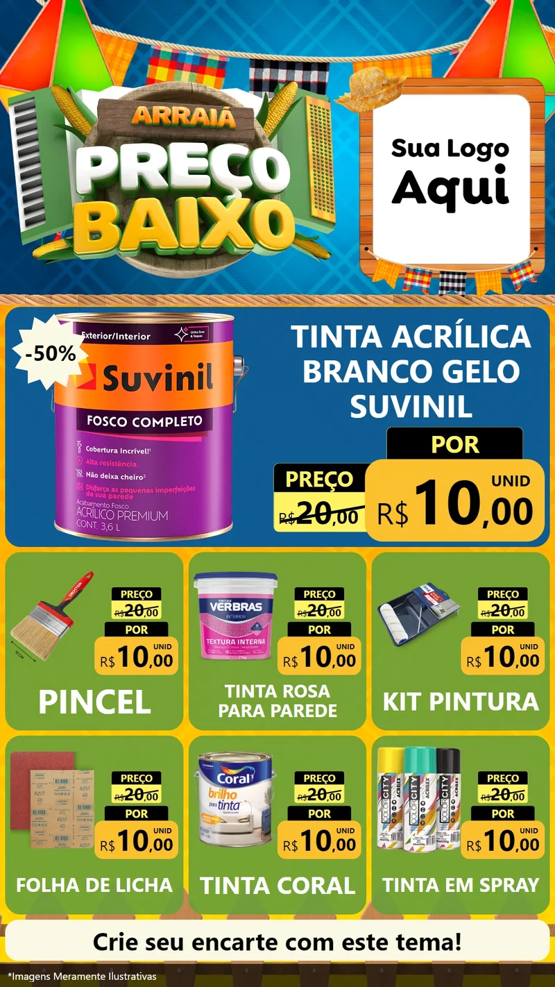Modelo de Rede Social para Stories com o tema Arraiá de Preço Baixo - Junina para Tintas e Ferramentas