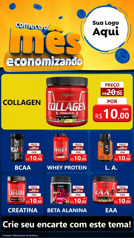 Modelo de Rede Social para Stories com o tema Comece O Mês Economizando para Suplementos alimentares
