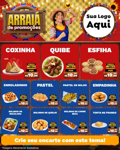 Modelo de Rede Social para Feed Instagram com o tema Arraiá de Promoções para Salgadaria