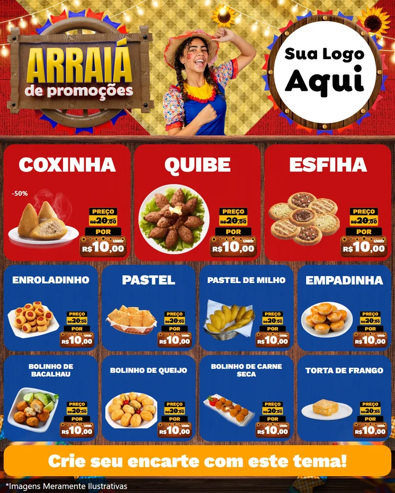 Modelo de Rede Social para Feed Instagram com o tema Arraiá de Promoções para Salgadaria