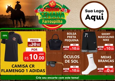 Modelo de Encarte para Encarte A4 Horizontal com o tema Especial Semana Farroupilha para Roupas e acessórios