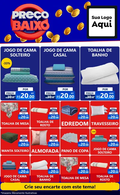 Modelo de Encarte para Encarte Grande com o tema Preço Baixo para Cama, Mesa e Banho