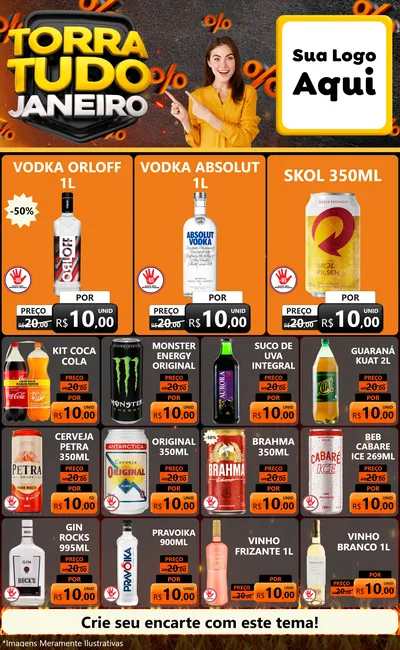 Modelo de Encarte para Encarte Grande com o tema Torra Tudo Janeiro para Distribuidora de bebidas