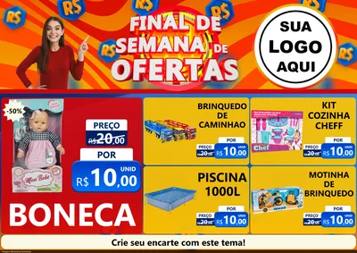 Modelo de Encarte para Encarte A4 Horizontal com o tema Final de Semana de Ofertas para Brinquedos