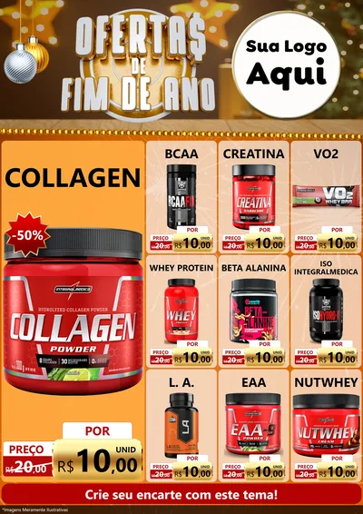 Modelo de Encarte para Encarte A4 Vertical com o tema Ofertas de Fim de Ano para Suplementos alimentares