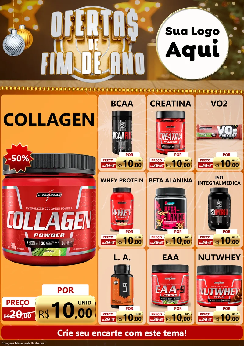 Modelo de Encarte para Encarte A4 Vertical com o tema Ofertas de Fim de Ano para Suplementos alimentares