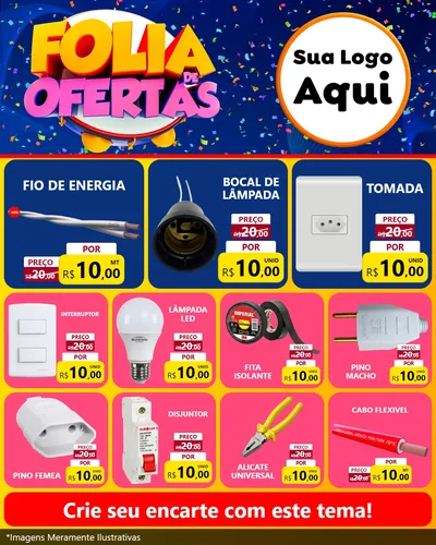 Modelo de Rede Social para Feed Instagram com o tema Folia de Ofertas para Materiais Elétricos