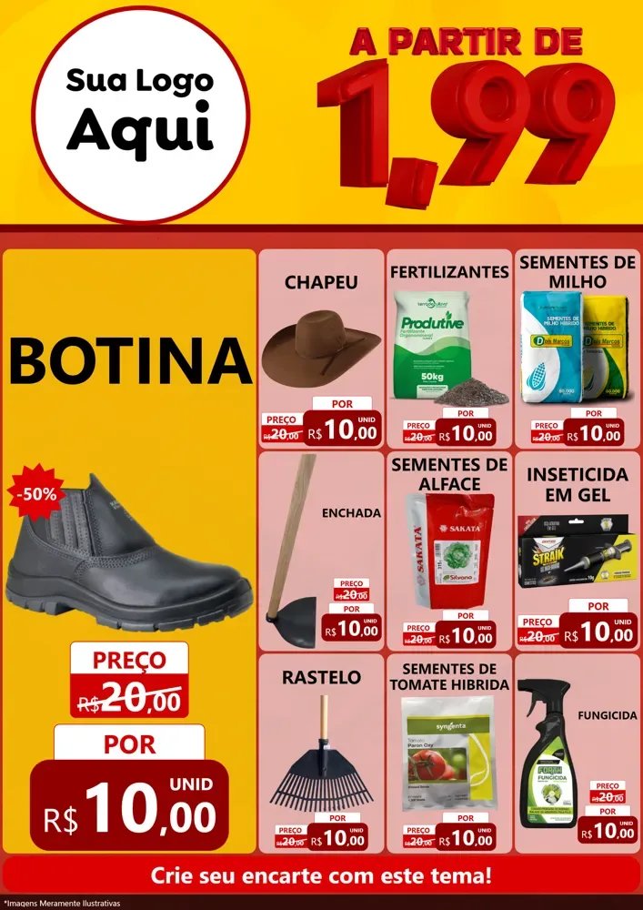 Modelo de Encarte para Encarte A4 Vertical com o tema A Partir de Um e Noventa e Nove - 1,99 para Agropecuária