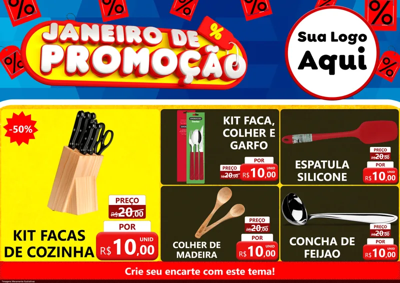 Modelo de Encarte para Encarte A4 Horizontal com o tema Janeiro de Promoção para Utilidades Domésticas
