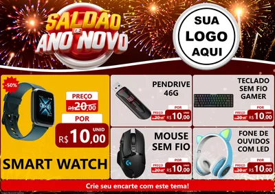 Modelo de Encarte para Encarte A4 Horizontal com o tema Saldão de Ano Novo para Informática