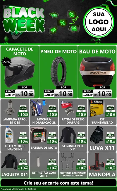 Modelo de Encarte para Encarte Grande com o tema Black Week para Moto peças