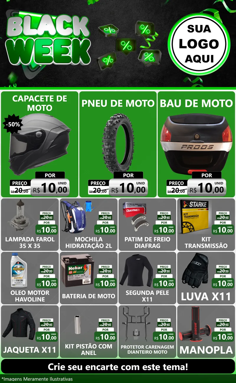Modelo de Encarte para Encarte Grande com o tema Black Week para Moto peças