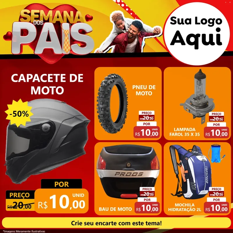 Modelo de Rede Social para Feed Facebook com o tema Semana Dos Pais para Moto peças