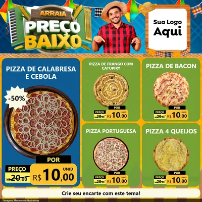 Modelo de Rede Social para Feed Facebook com o tema Arraiá de Preço Baixo - Junina para Pizzaria