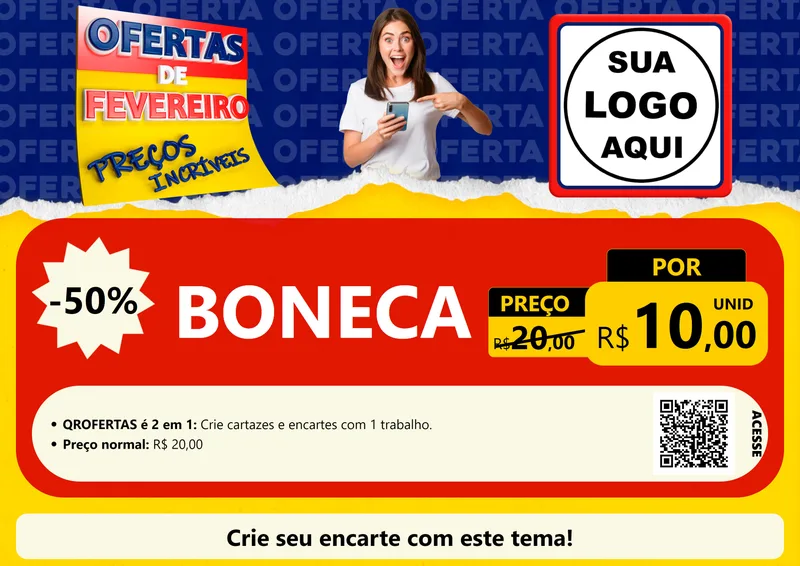 Modelo de Cartaz para Cartaz A4 Horizontal com o tema Ofertas de Fevereiro - Preços Incríveis para Brinquedos