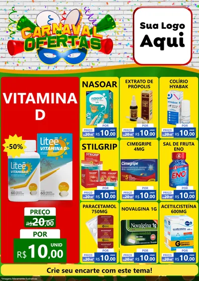 Modelo de Encarte para Encarte A4 Vertical com o tema Carnaval de Ofertas para Farmácia
