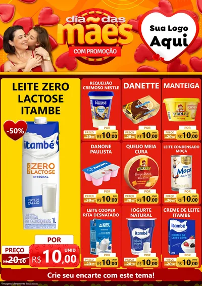 Modelo de Encarte para Encarte A4 Vertical com o tema Dia das Mães com Promoção para Frios e Laticínios