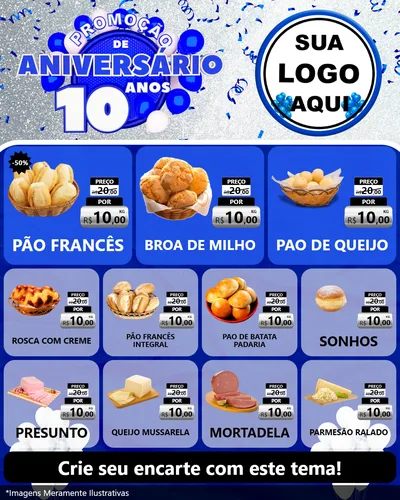 Modelo de Rede Social para Feed Instagram com o tema Promoção de Aniversário - 10 Anos para Padaria