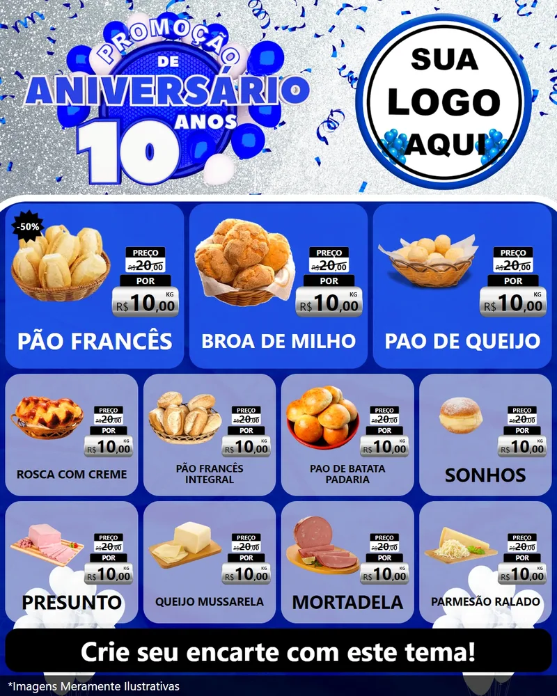 Modelo de Rede Social para Feed Instagram com o tema Promoção de Aniversário - 10 Anos para Padaria