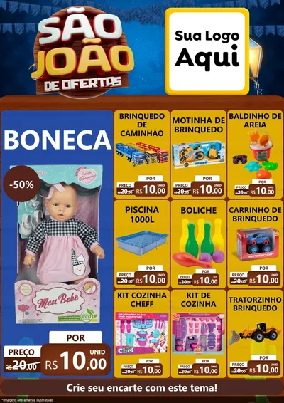 Modelo de Encarte para Encarte A4 Vertical com o tema São João Ofertas Imbatíveis! - Junina para Brinquedos