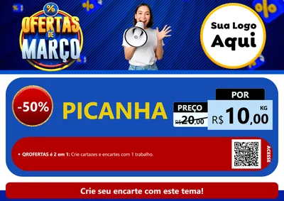 Modelo de Cartaz para Cartaz A4 Horizontal com o tema Ofertas de Março para Açougue