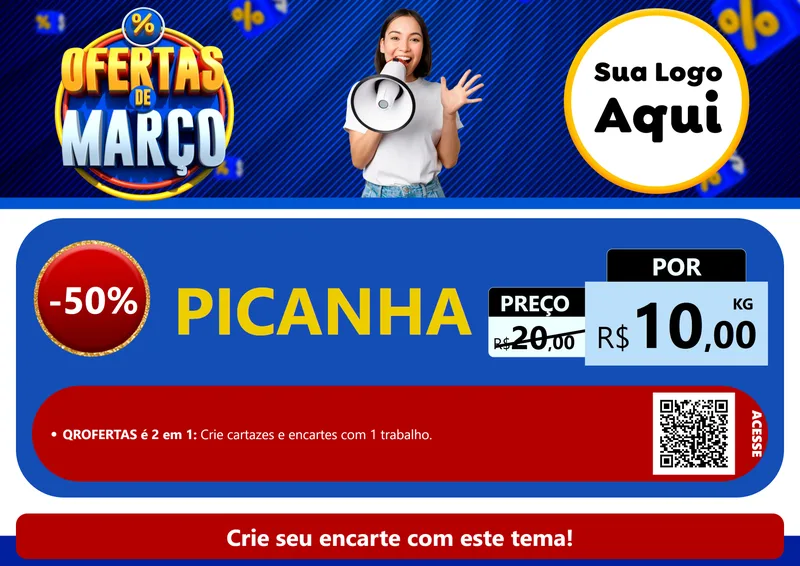 Modelo de Cartaz para Cartaz A4 Horizontal com o tema Ofertas de Março para Açougue