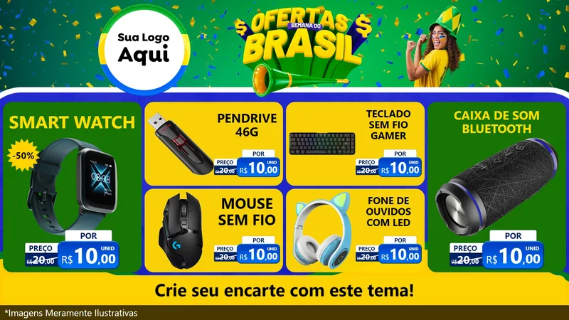 Modelo de TV para TV Horizontal com o tema Ofertas Semana do Brasil para Informática