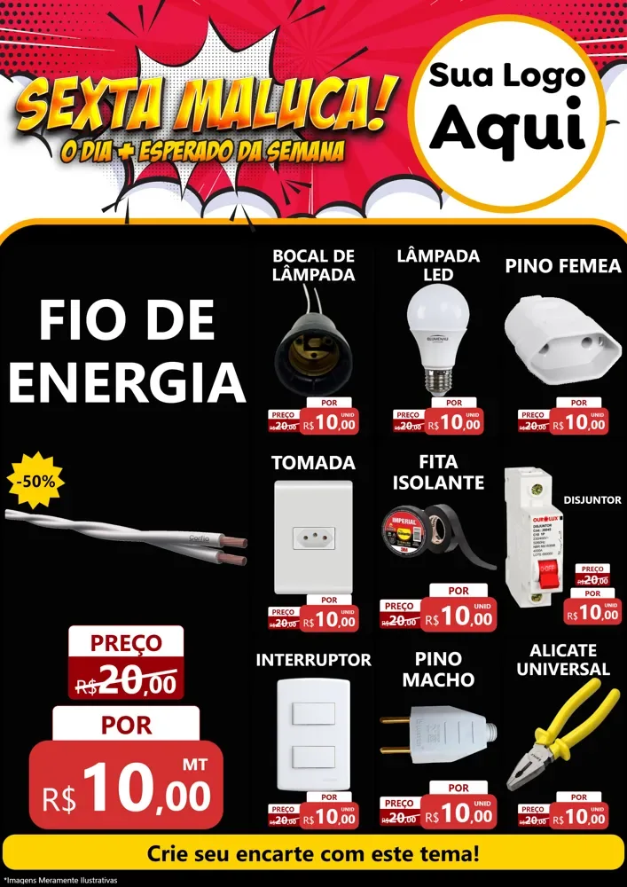 Modelo de Encarte para Encarte A4 Vertical com o tema Sexta Maluca! para Materiais Elétricos