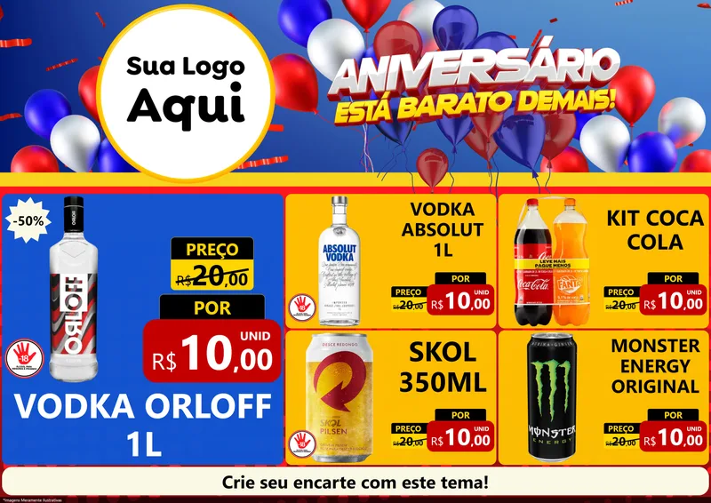 Modelo de Encarte para Encarte A4 Horizontal com o tema Aniversário para Distribuidora de bebidas