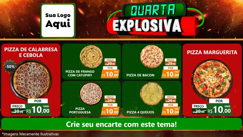 Modelo de TV para TV Horizontal com o tema Quarta Explosiva para Pizzaria