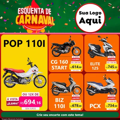 Modelo de Rede Social para Feed Facebook com o tema Esquenta de Carnaval para Concessionaria de Motos