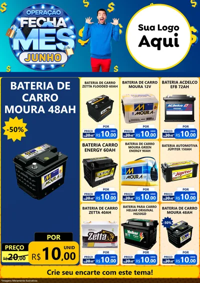Modelo de Encarte para Encarte A4 Vertical com o tema Operação Fecha Mês, Junho para Baterias Elétricas