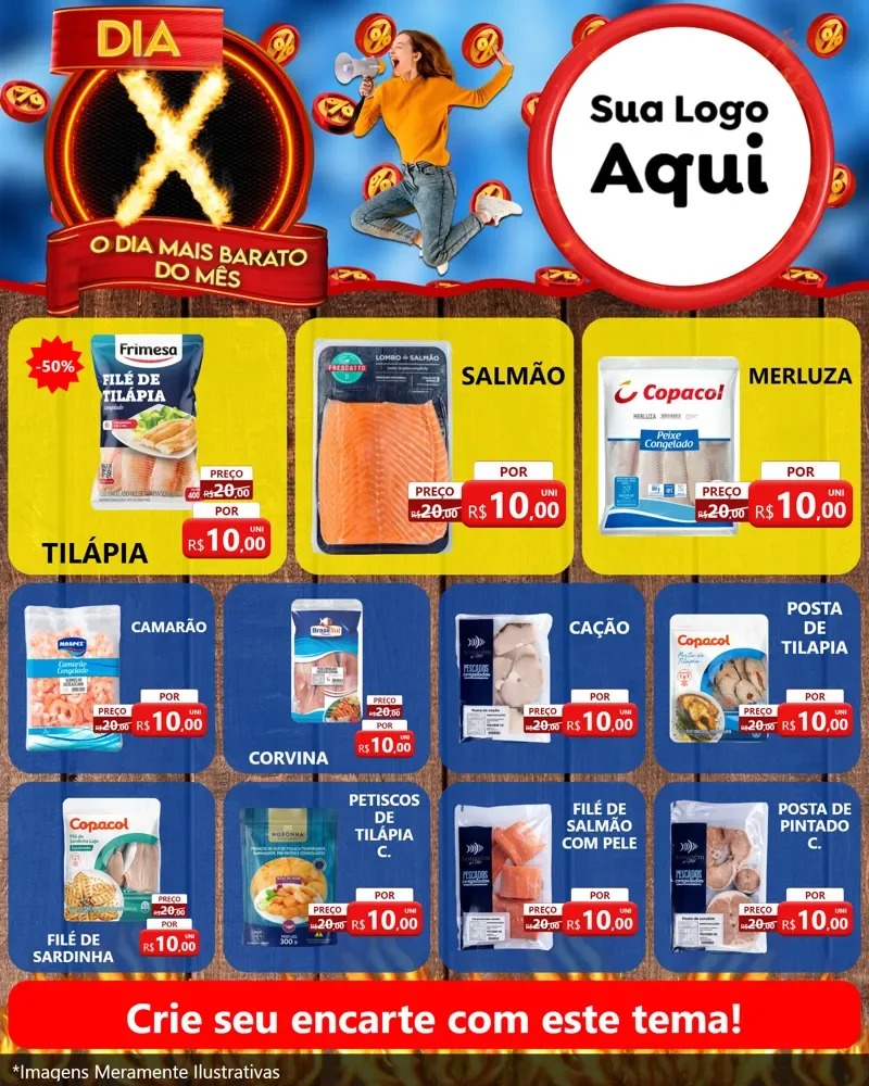 Modelo de Rede Social para Feed Instagram com o tema Dia X - O Dia Mais Barato Do Mês para Peixaria