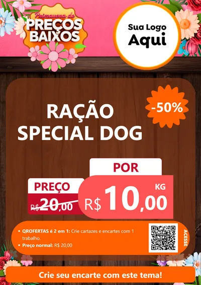 Modelo de Cartaz para Cartaz A4 Vertical com o tema Primavera de Preços Baixos para Pet Shop