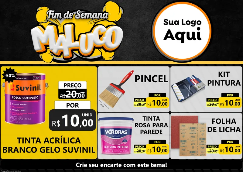 Modelo de Encarte para Encarte A4 Horizontal com o tema Fim de Semana Maluco para Tintas e Ferramentas