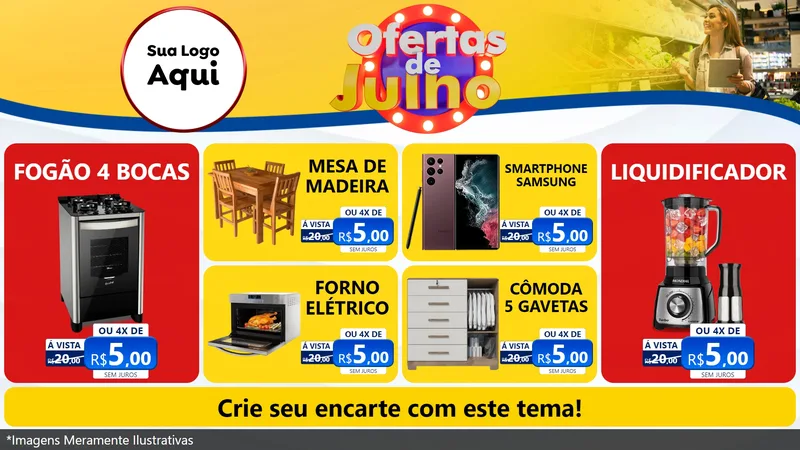 Modelo de TV para TV Horizontal com o tema Ofertas de Julho para Móveis e Eletro