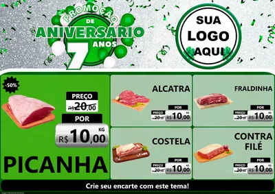 Modelo de Encarte para Encarte A4 Horizontal com o tema Promoção de Aniversário - 7 Anos para Açougue