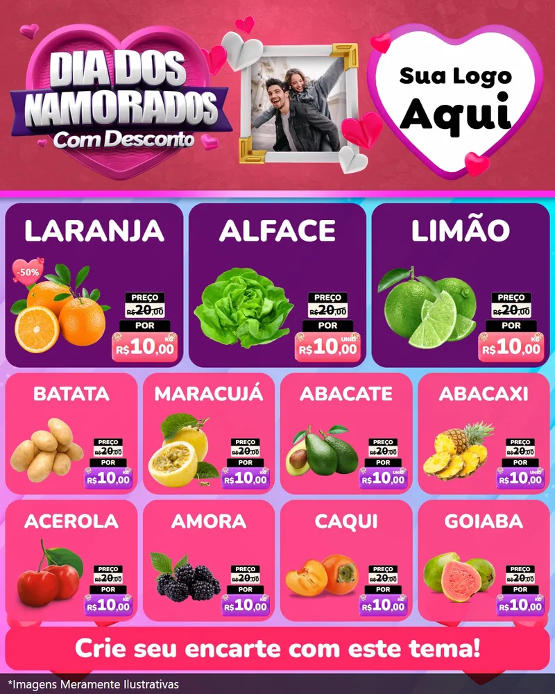 Modelo de Rede Social para Feed Instagram com o tema Dia Dos Namorados Com Desconto para Hortifrúti