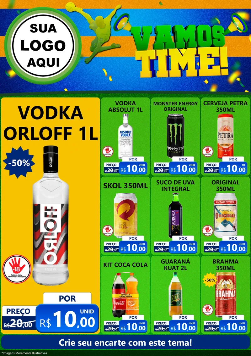 Modelo de Encarte para Encarte A4 Vertical com o tema Vamos Time! para Distribuidora de bebidas
