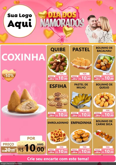 Modelo de Encarte para Encarte A4 Vertical com o tema Dia dos Namorados para Salgadaria