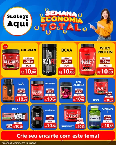Modelo de Rede Social para Feed Instagram com o tema Semana Economia Total para Suplementos alimentares