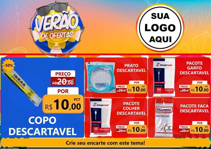 Modelo de Encarte para Encarte A4 Horizontal com o tema Verão de Ofertas para Embalagens