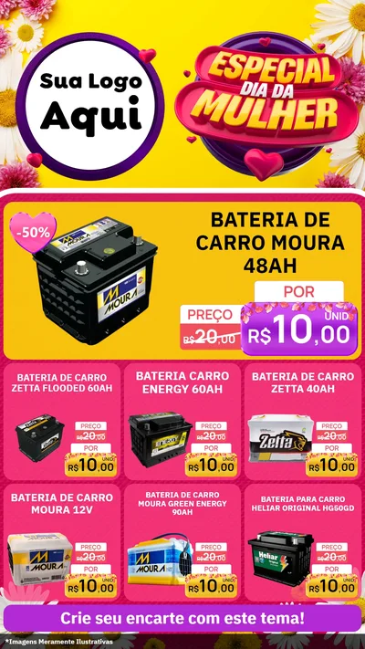Modelo de Rede Social para Stories com o tema Especial Dia da Mulher para Baterias Elétricas