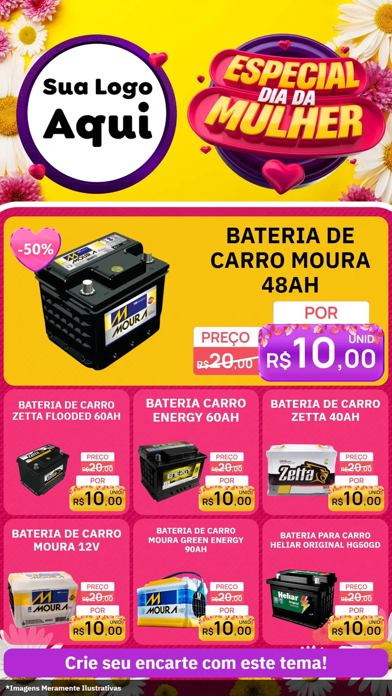 Modelo de Rede Social para Stories com o tema Especial Dia da Mulher para Baterias Elétricas