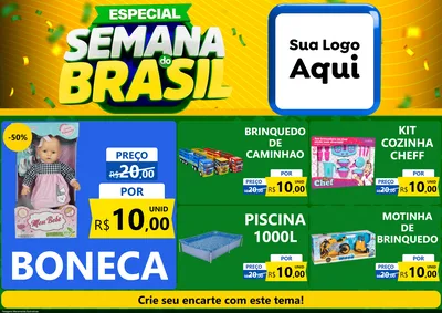 Modelo de Encarte para Encarte A4 Horizontal com o tema Especial Semana do Brasil para Brinquedos